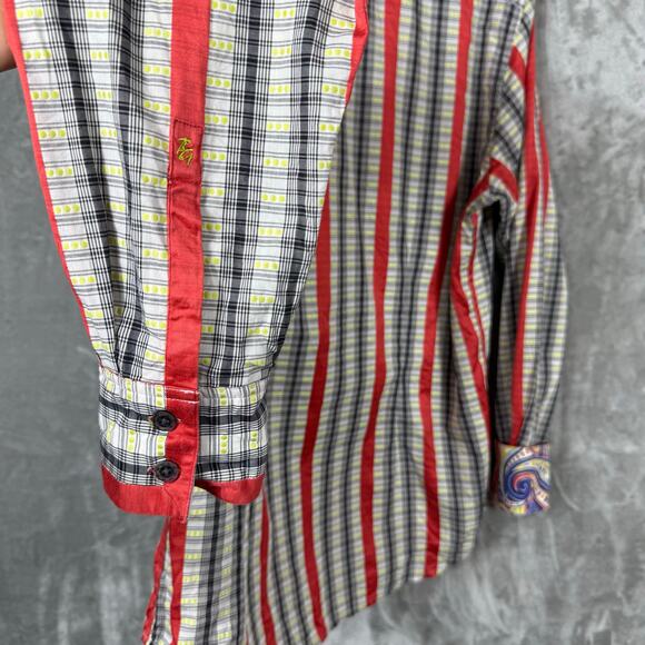 Robert Graham Button Shirt Mens XL Striped Colorful Vibrant Paisley Flip Cuff - Picture 10 of 13